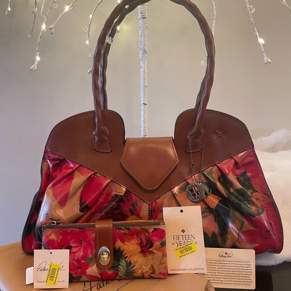 Patricia Nash Multicolor Floral Leather Shoulder Bag & wallet